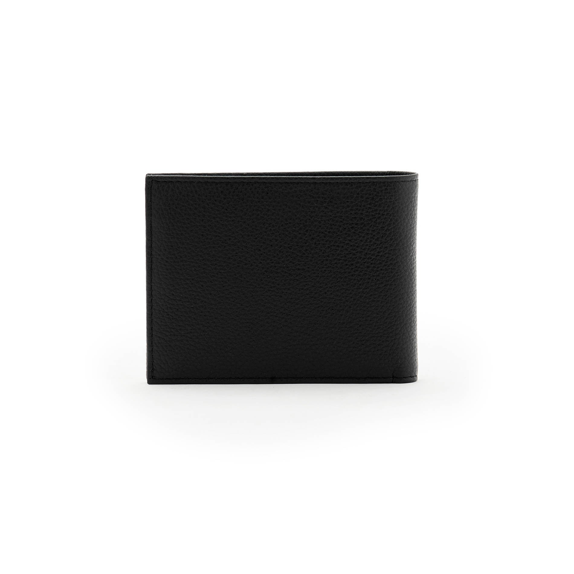 Back view of Mario Valentino black grained leather wallet with a clean silhouette and refined finish.