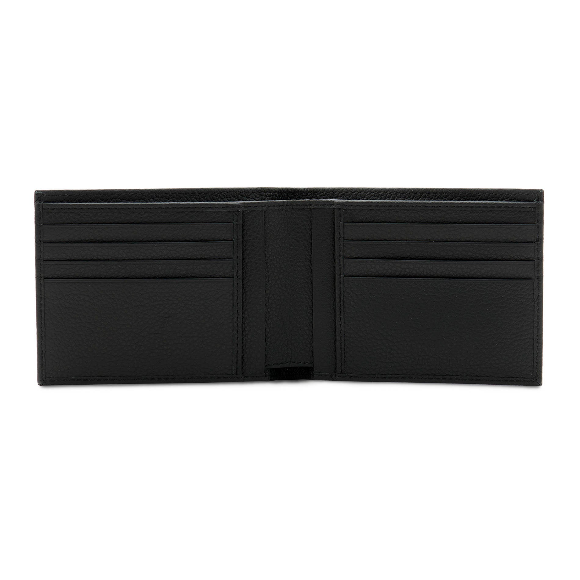 Interior view of Mario Valentino leather wallet with card slots, compartments and clean, structured layout.