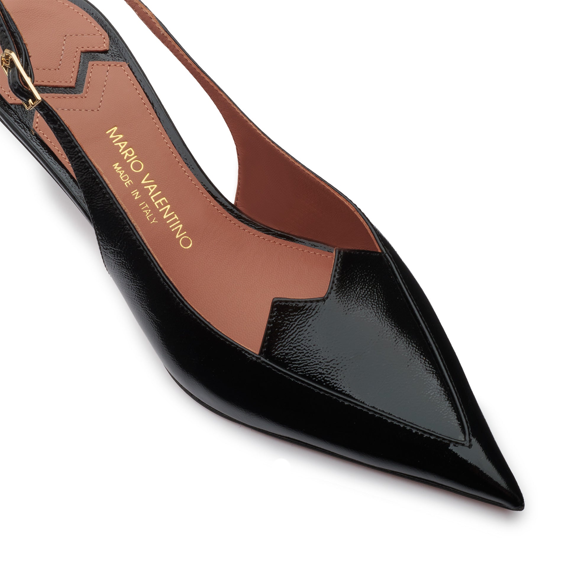 Pointed Toe Patent Leather Slingback Pump with Kitten Heel