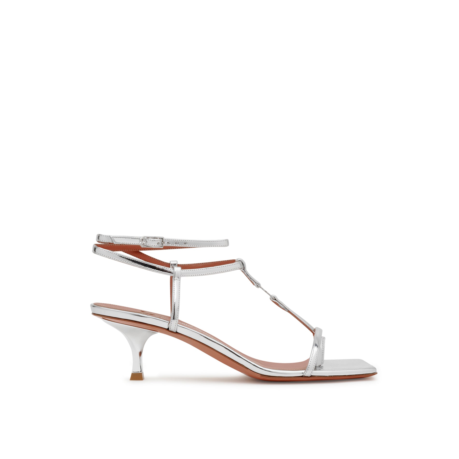 Mario Valentino Valerie kitten sandals in silver leather with strap and T-bar