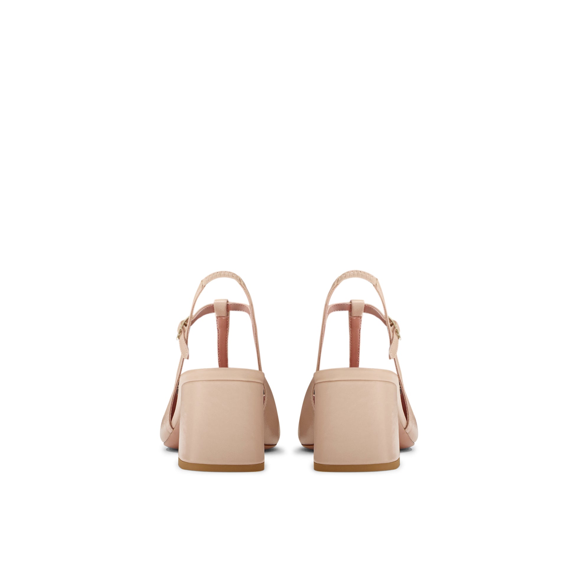 Mario Valentino nude slingback with adjustable ankle strap and gold buckle, back view