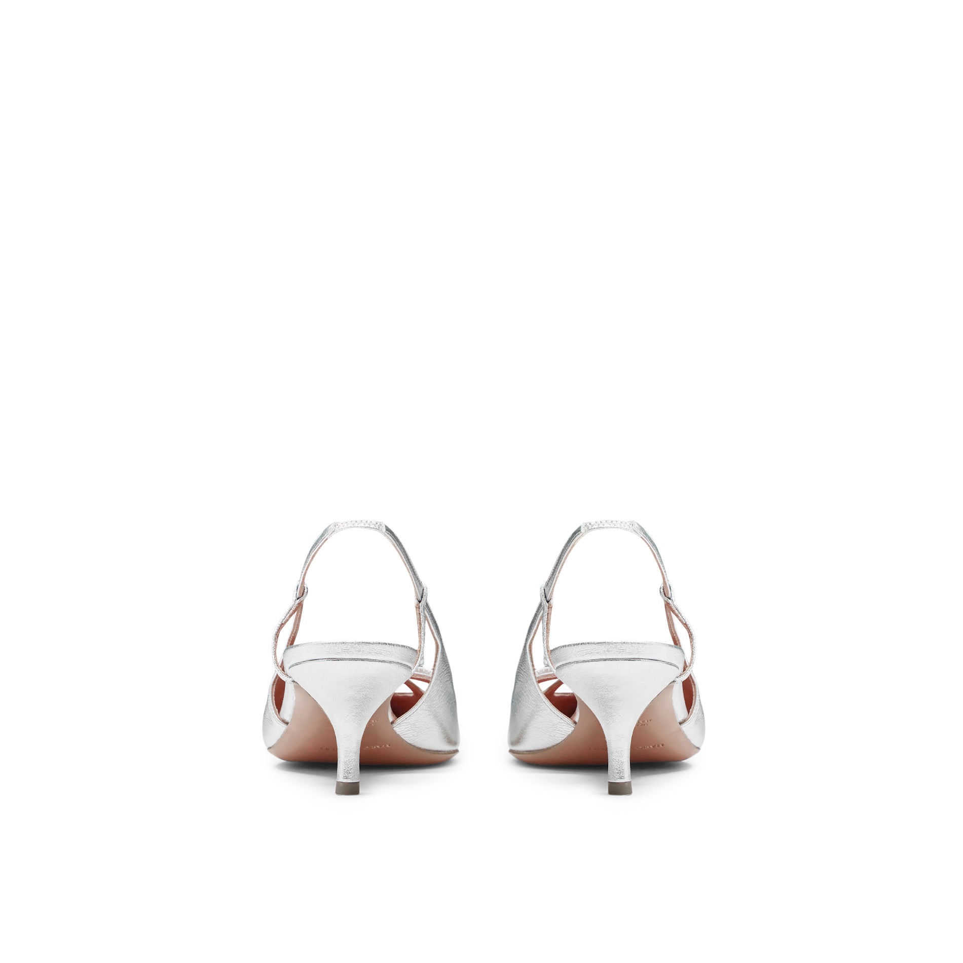 Mario Valentino Cindy silver slingback with kitten heel, back view
