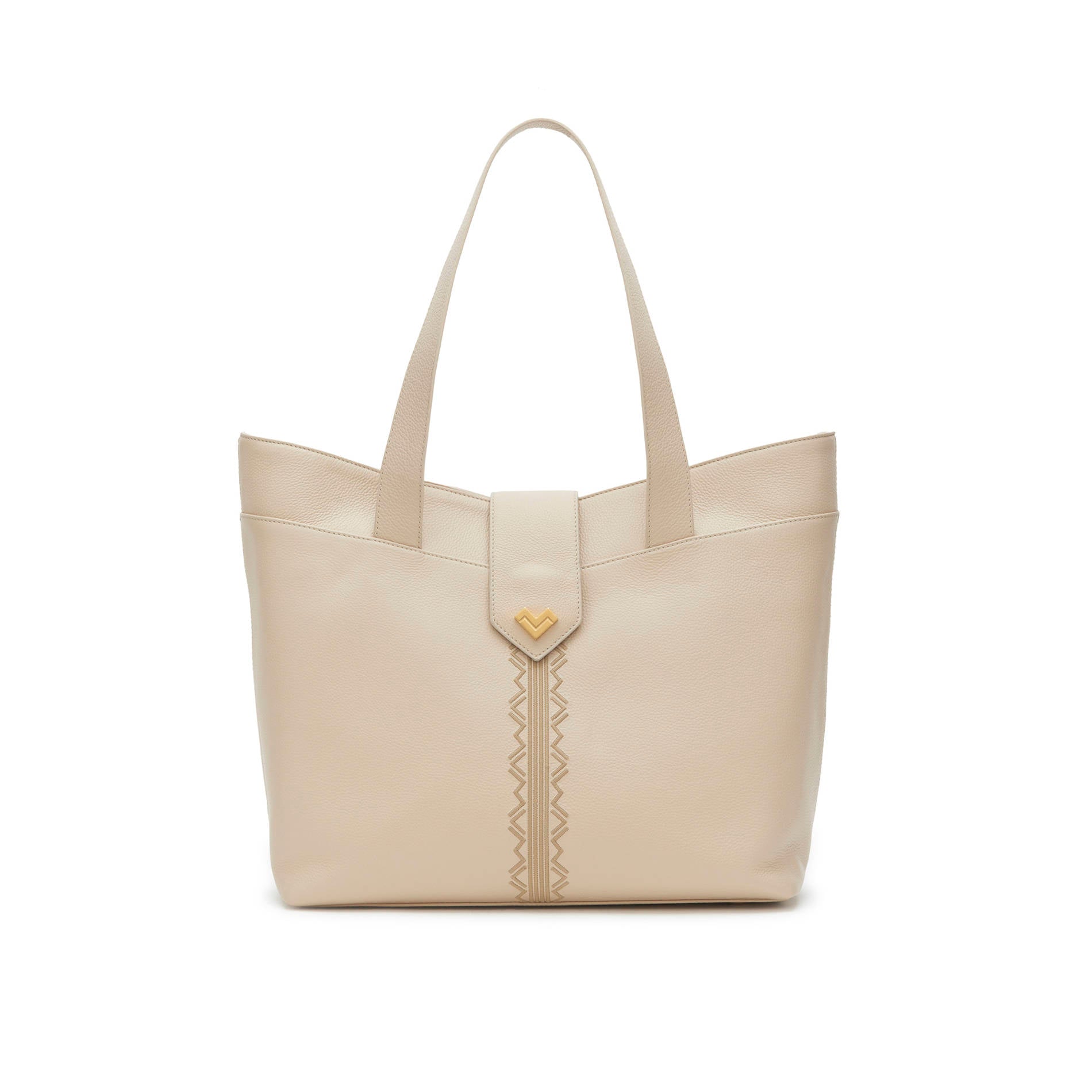 Mario Valentino powder calfskin leather shopping bag with gold logo and embroidery, spacious everyday handbag Made in Italy