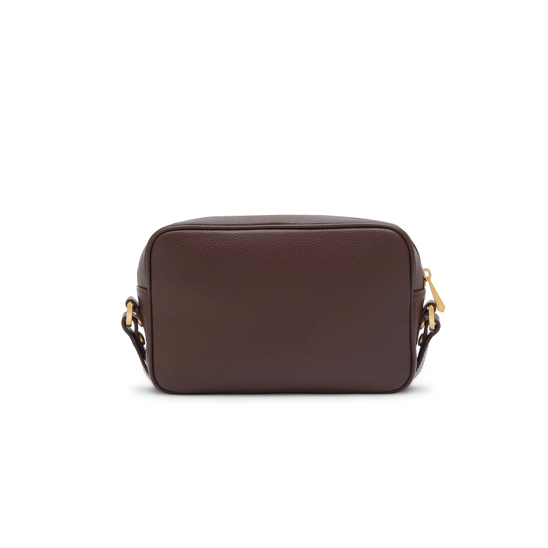 Moka leather crossbody bag back view with minimalist design and compact silhouette Made in Italy