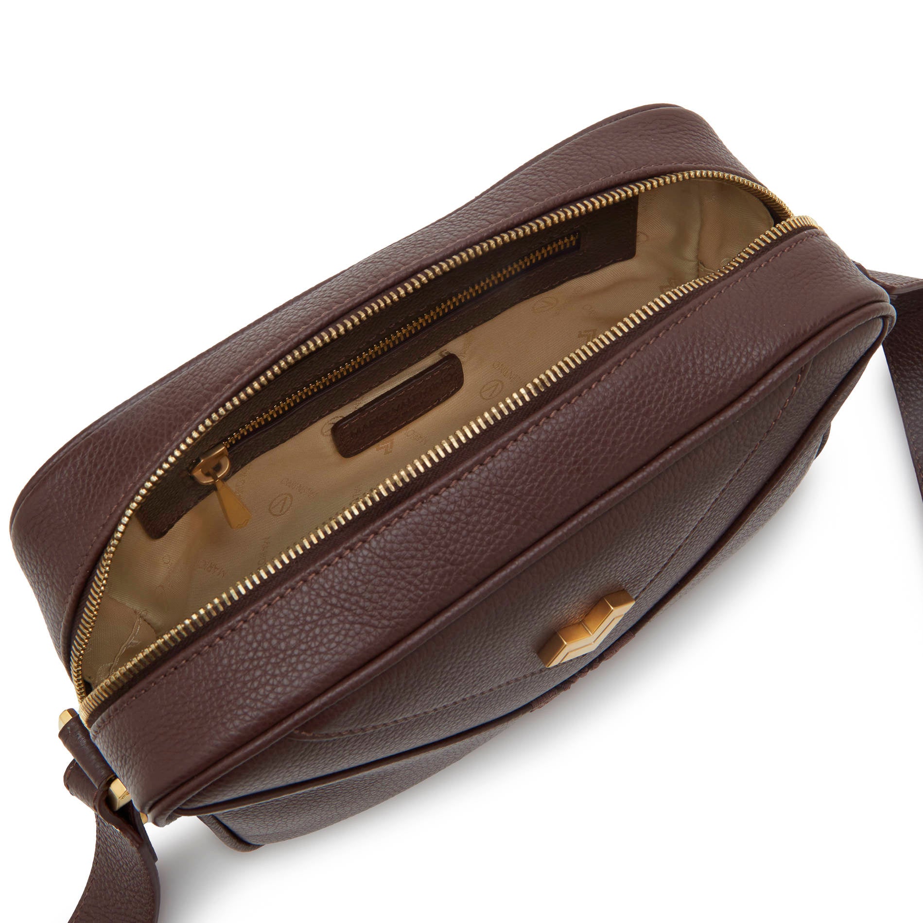 Interior moka crossbody bag with zip closure and organized space