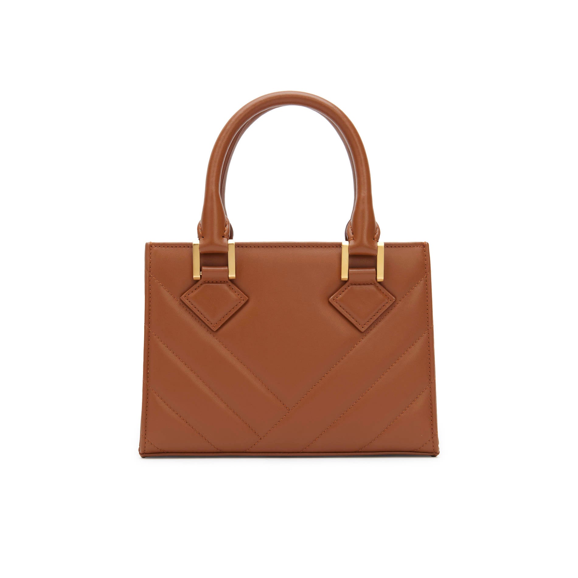 Brown leather mini handbag rear view with clean silhouette, Mario Valentino bag Made in Italy