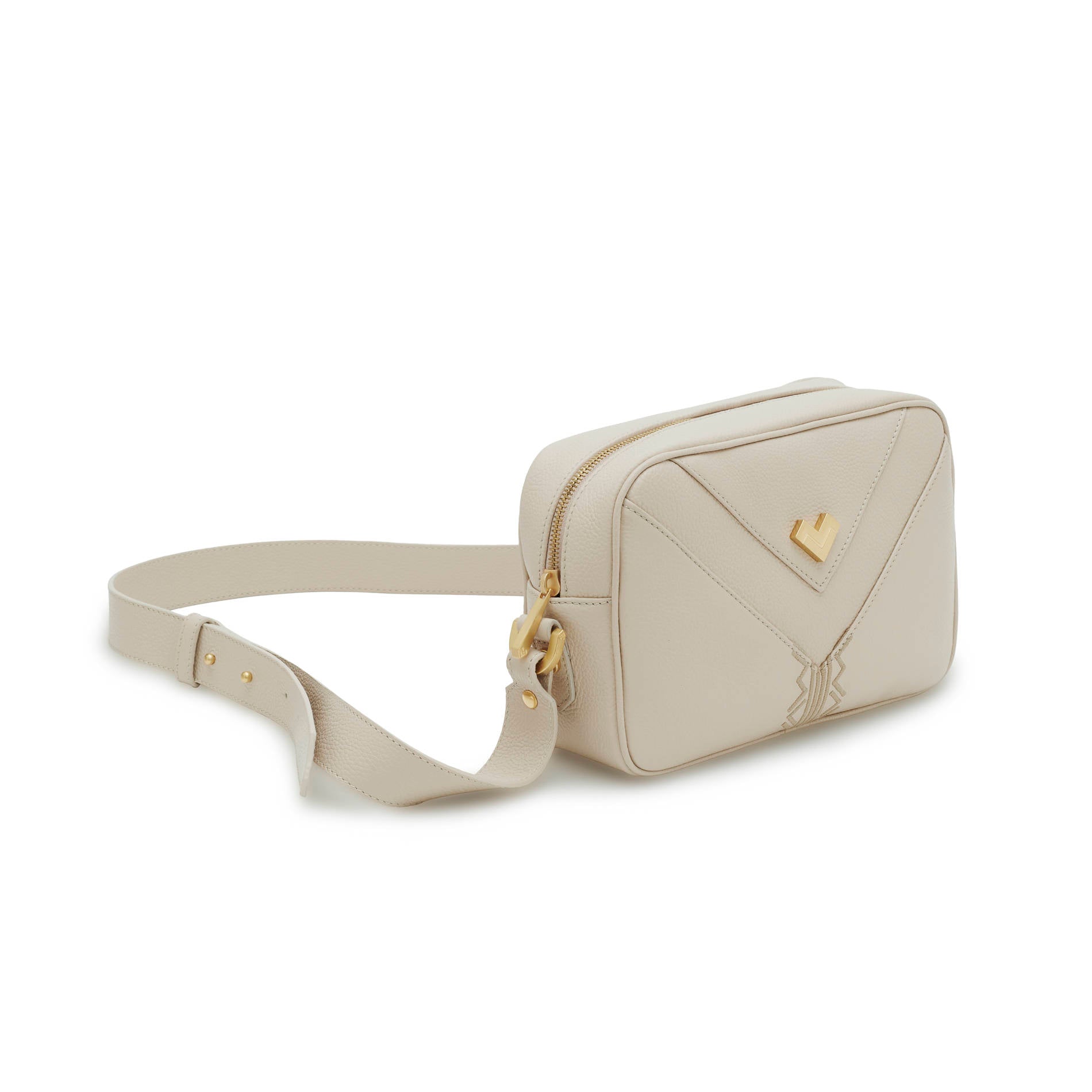 Beige leather crossbody bag with gold hardware and adjustable strap, elegant small designer bag Made in Italy