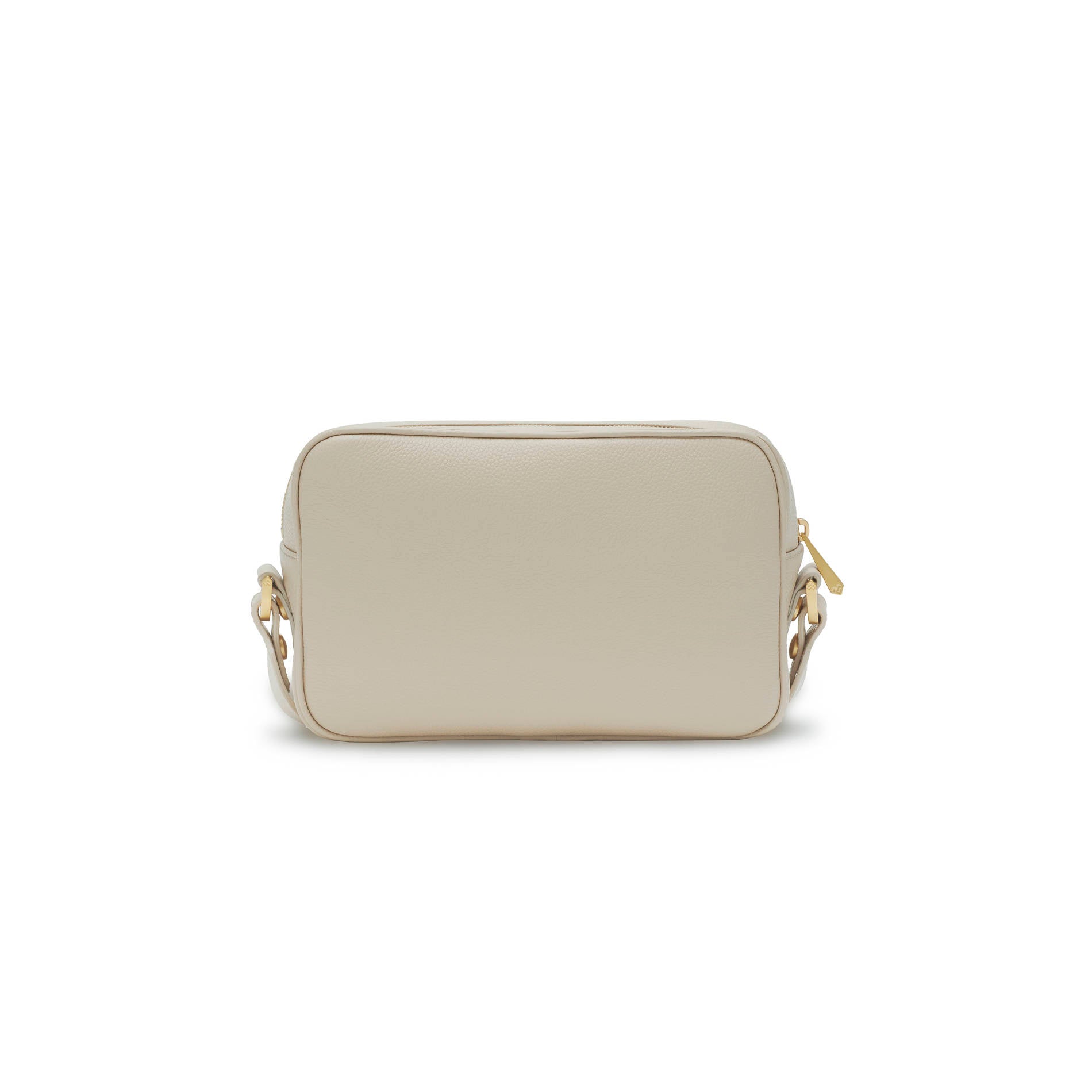 Rear view beige designer crossbody bag in leather with clean and refined structure Made in Italy