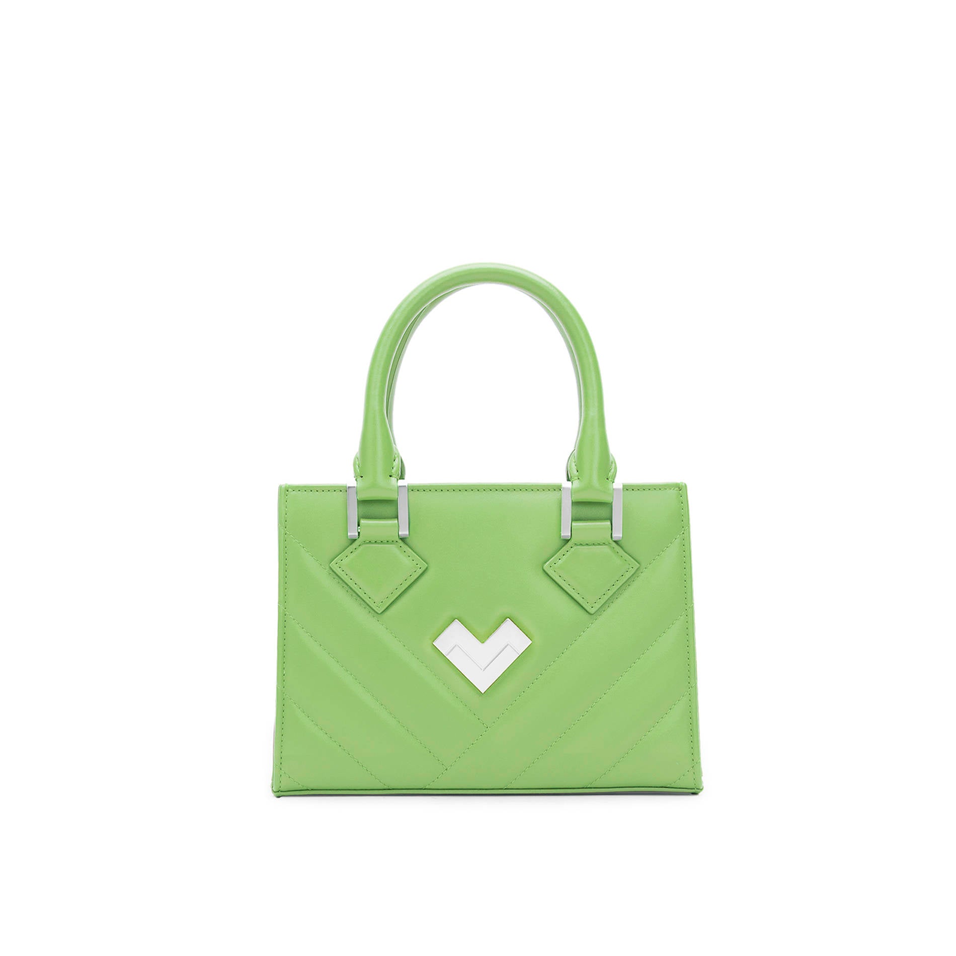 Green leather mini crossbody bag with silver logo and adjustable strap, everyday Mario Valentino handbag. Made in Italy