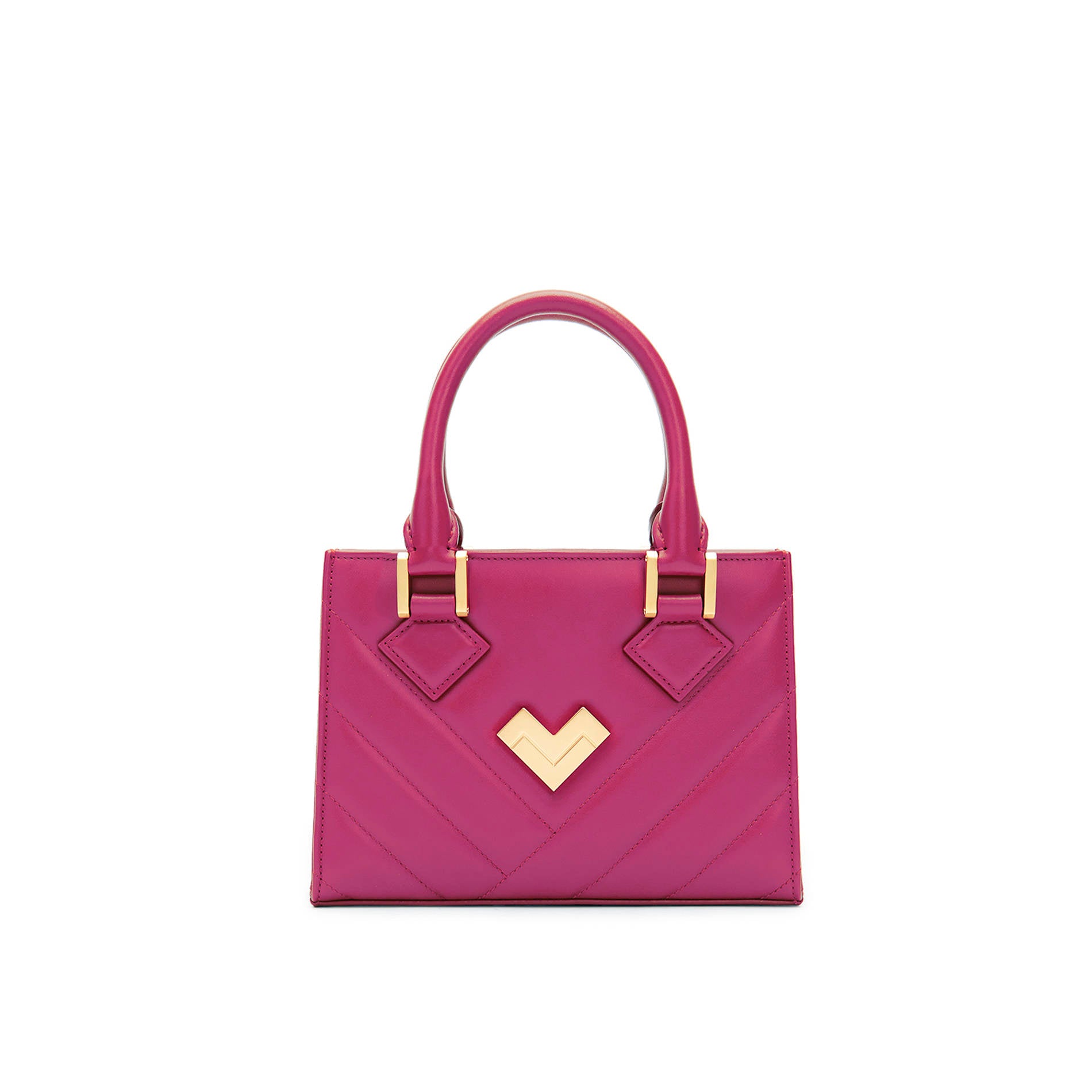Bright pink quilted leather mini handbag with gold-tone logo and adjustable strap, compact Mario Valentino bag Made in Italy