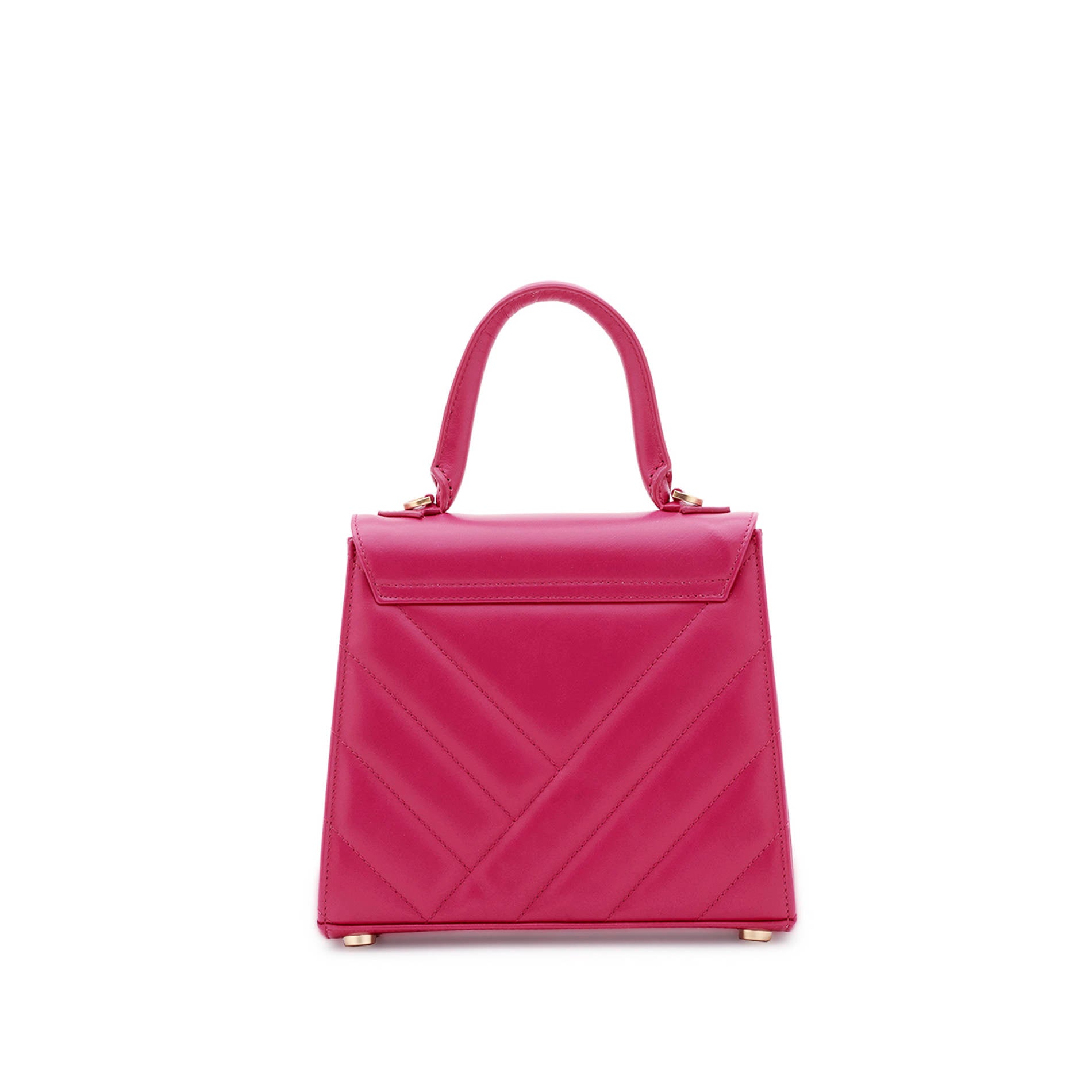 Bright pink quilted leather handbag with clean back and adjustable strap. Made in Italy