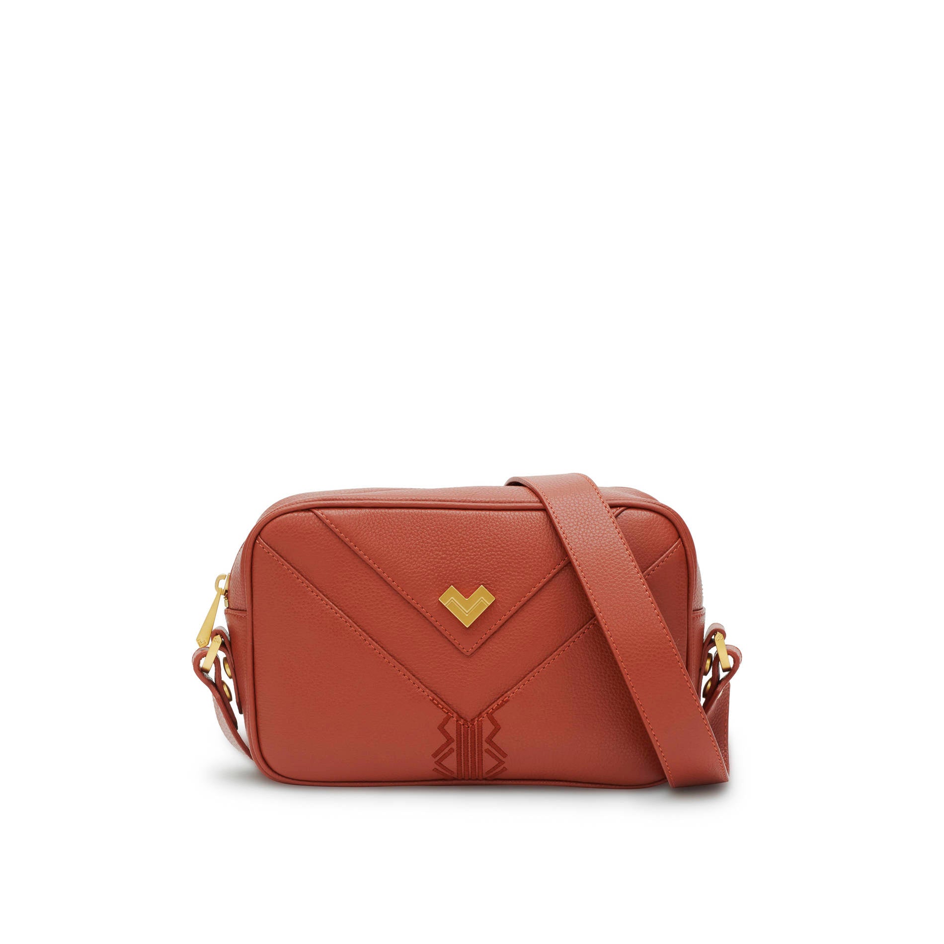 Rust leather crossbody bag with gold hardware and adjustable strap, elegant small designer bag Made in Italy