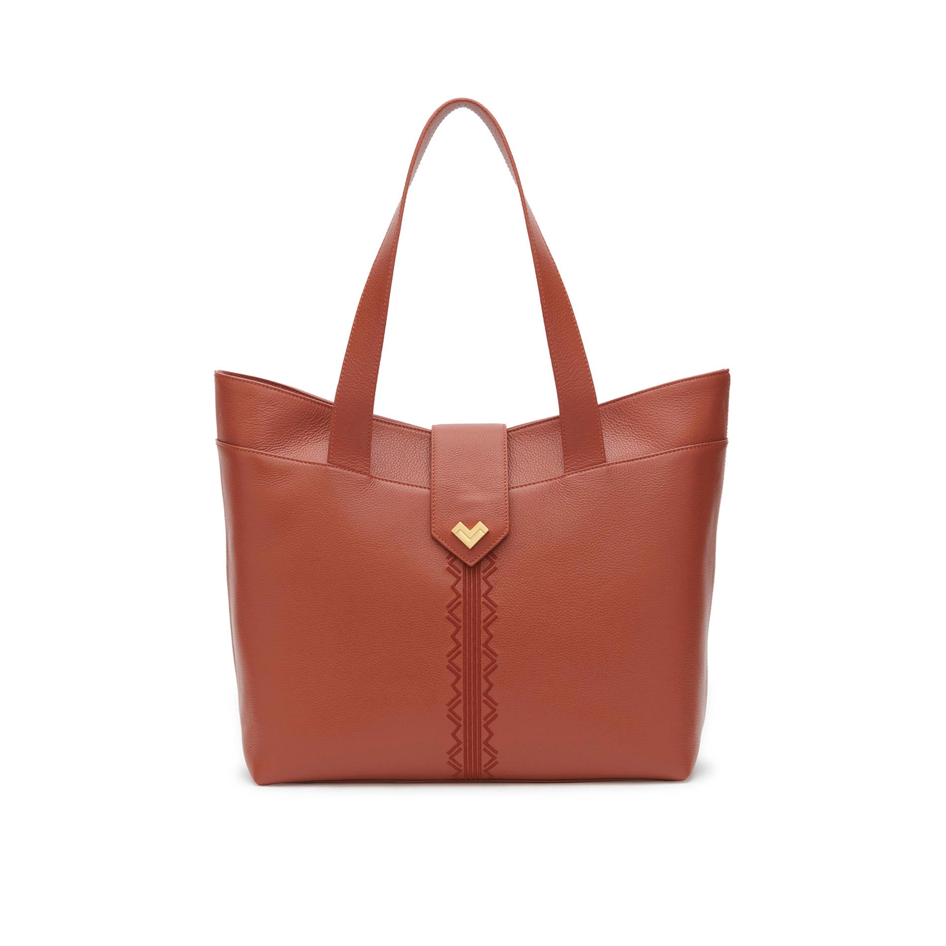 Mario Valentino rust calf leather shoulder bag with structured shape and embroidered detail, perfect daily bag Made in Italy