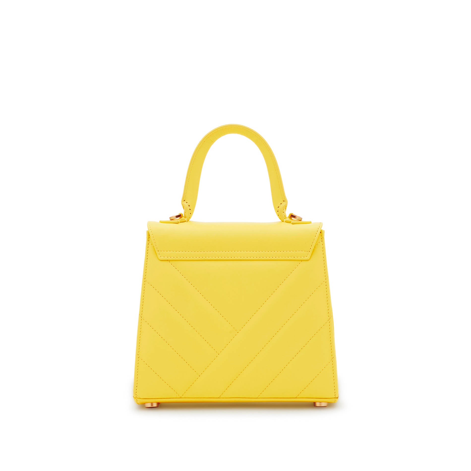 Yellow quilted leather handbag with a clean back and adjustable strap. Made in Italy