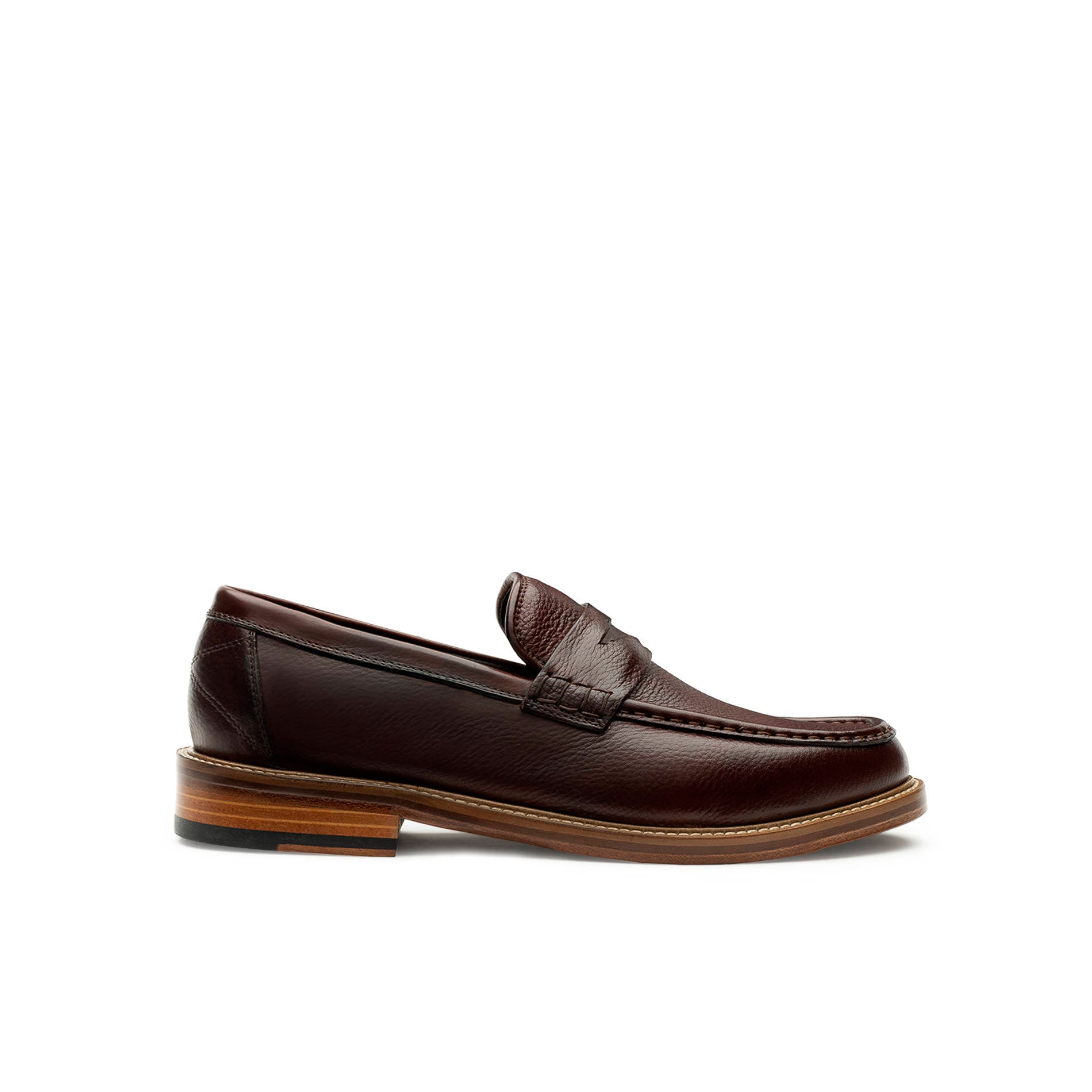Detail of gimping stitching on the vamp of Mario Valentino loafers