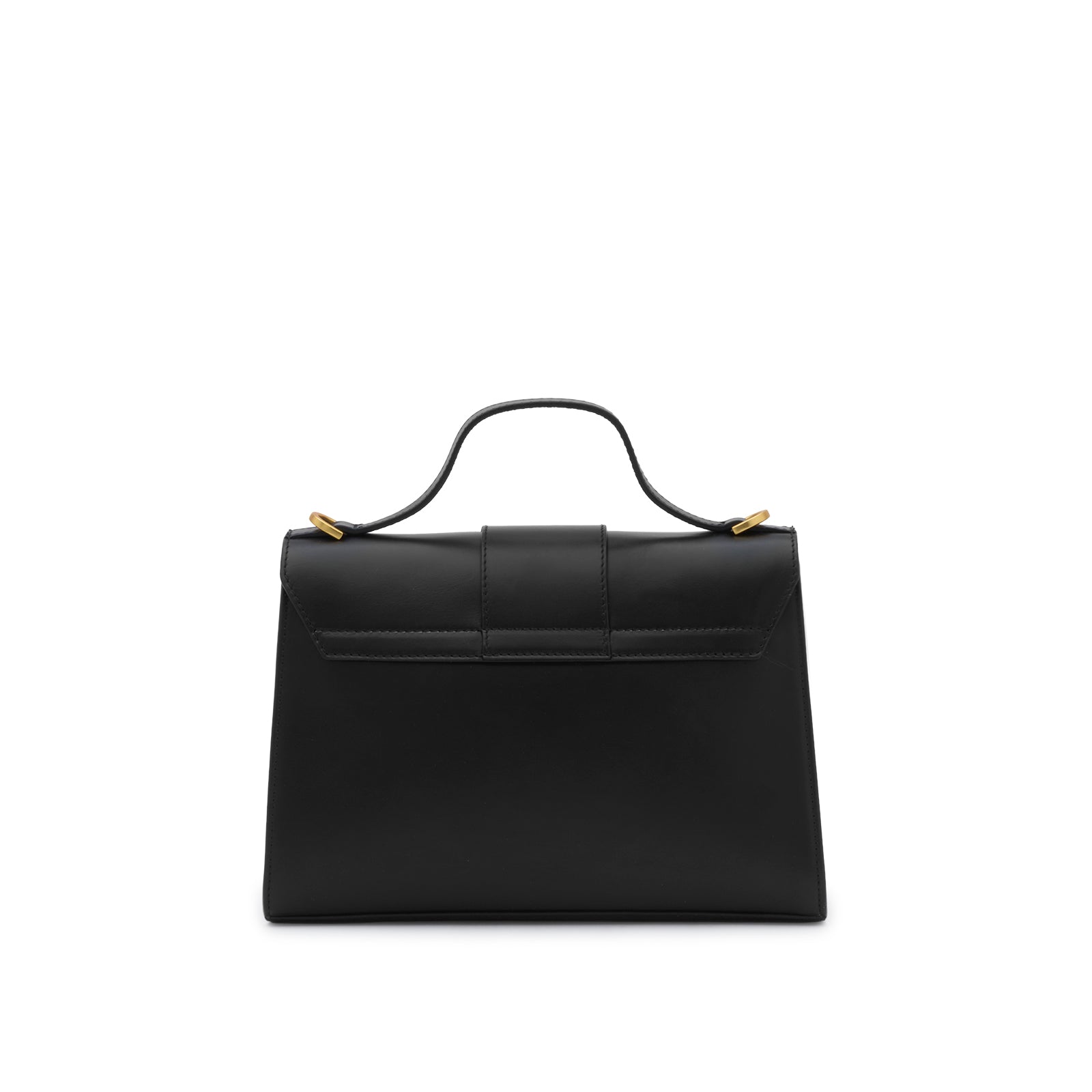 Back view of Mario Valentino black leather top handle bag with clean structured design