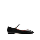 Black patent leather ballet flats with strap and adjustable buckle by Mario Valentino