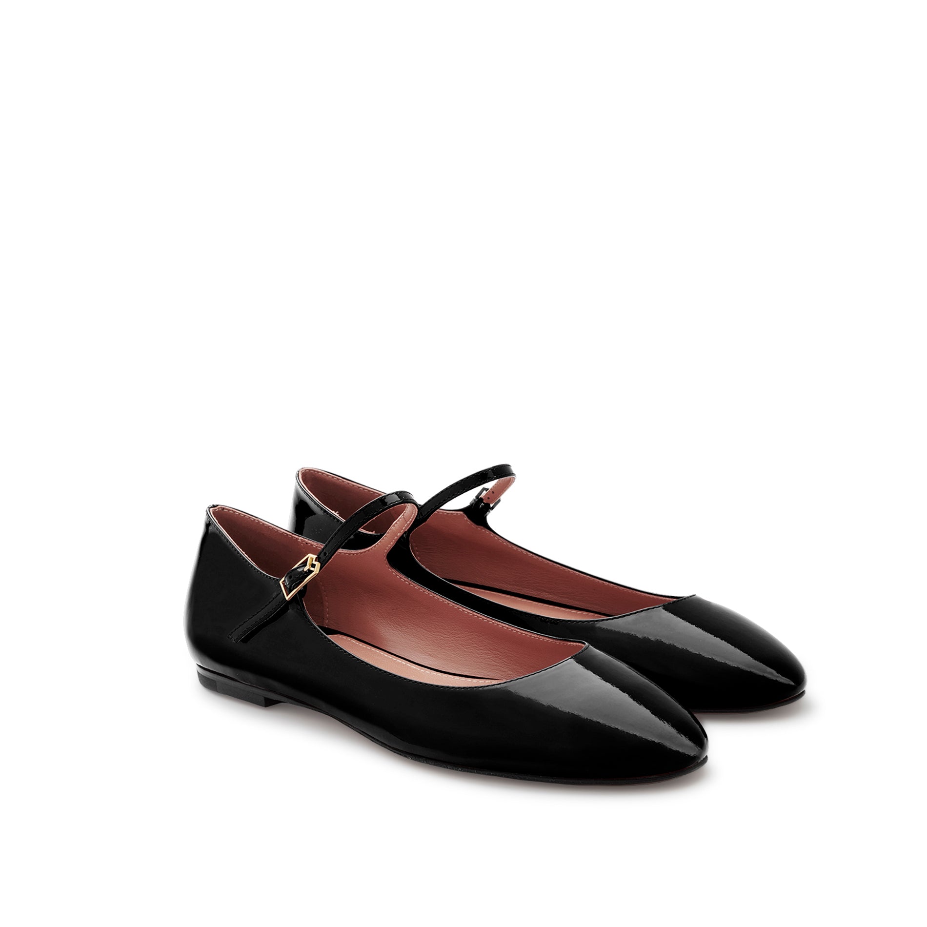 Pair of black patent leather Mary Jane ballet flats with buckle strap Made in Italy