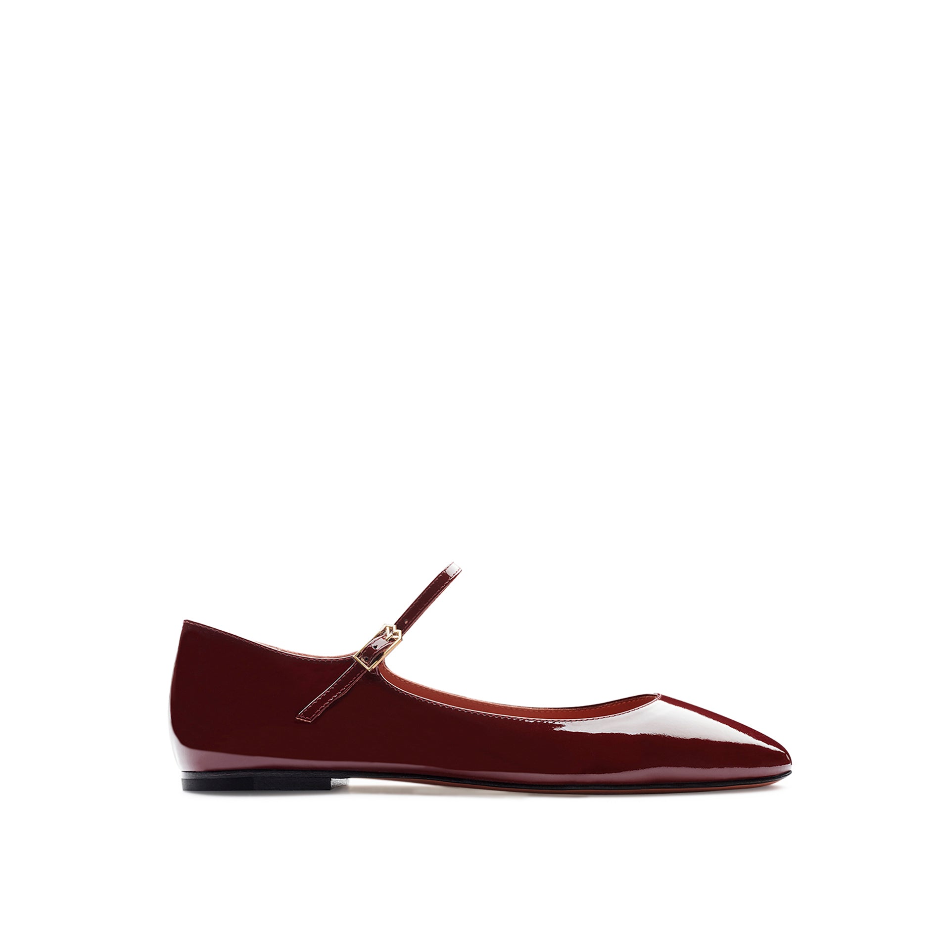 Burgundy patent leather ballet flats with strap and adjustable buckle by Mario Valentino
