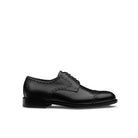 Men’s black calfskin Oxford brogue shoes, side view, made in Italy