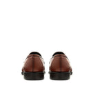 Back view of light brown leather penny loafers, Italian craftsmanship