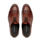 Top view tan calfskin Oxford brogue shoes lace-up design