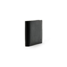 Side view of Mario Valentino black grained leather wallet with slim silhouette and refined finish.