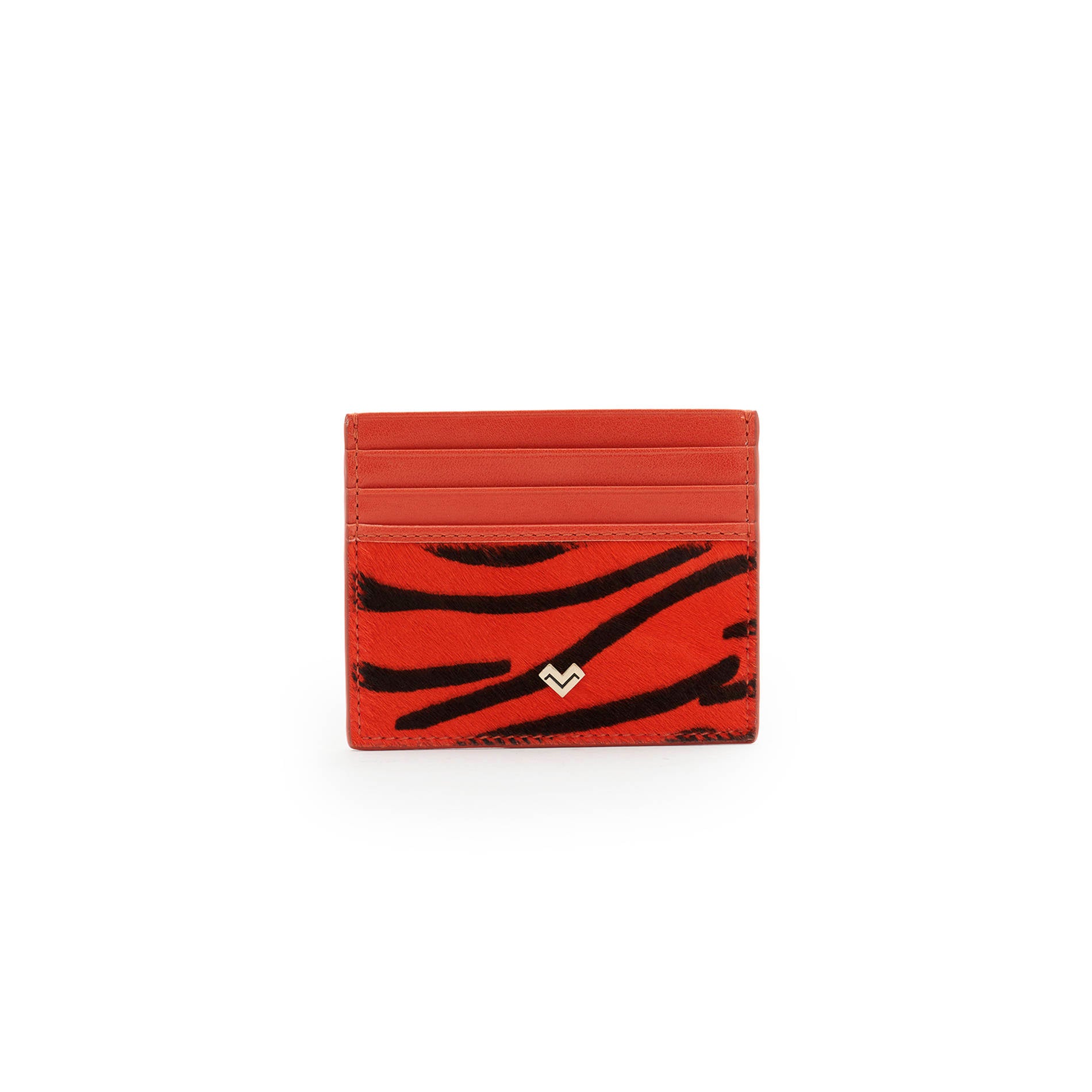 Mario Valentino zebra-print multicolor calfhair card holder with MV metal logo, pony-effect texture and slim elegant design. Made in Italy