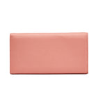 Back view of peach pink calfskin envelope wallet with smooth leather finish and clean luxury design