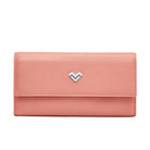 Peach pink calfskin envelope wallet by Mario Valentino with metal MV logo and flap closure, elegant compact design