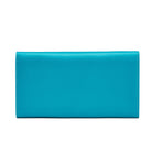 Back view of turquoise calfskin envelope wallet with clean minimalist design and smooth leather finish