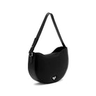Soft silhouette and clean lines define this Mario Valentino hobo bag in black leather with metallic logo detail