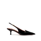 Pointed Toe Patent Leather Slingback Pump with Kitten Heel
