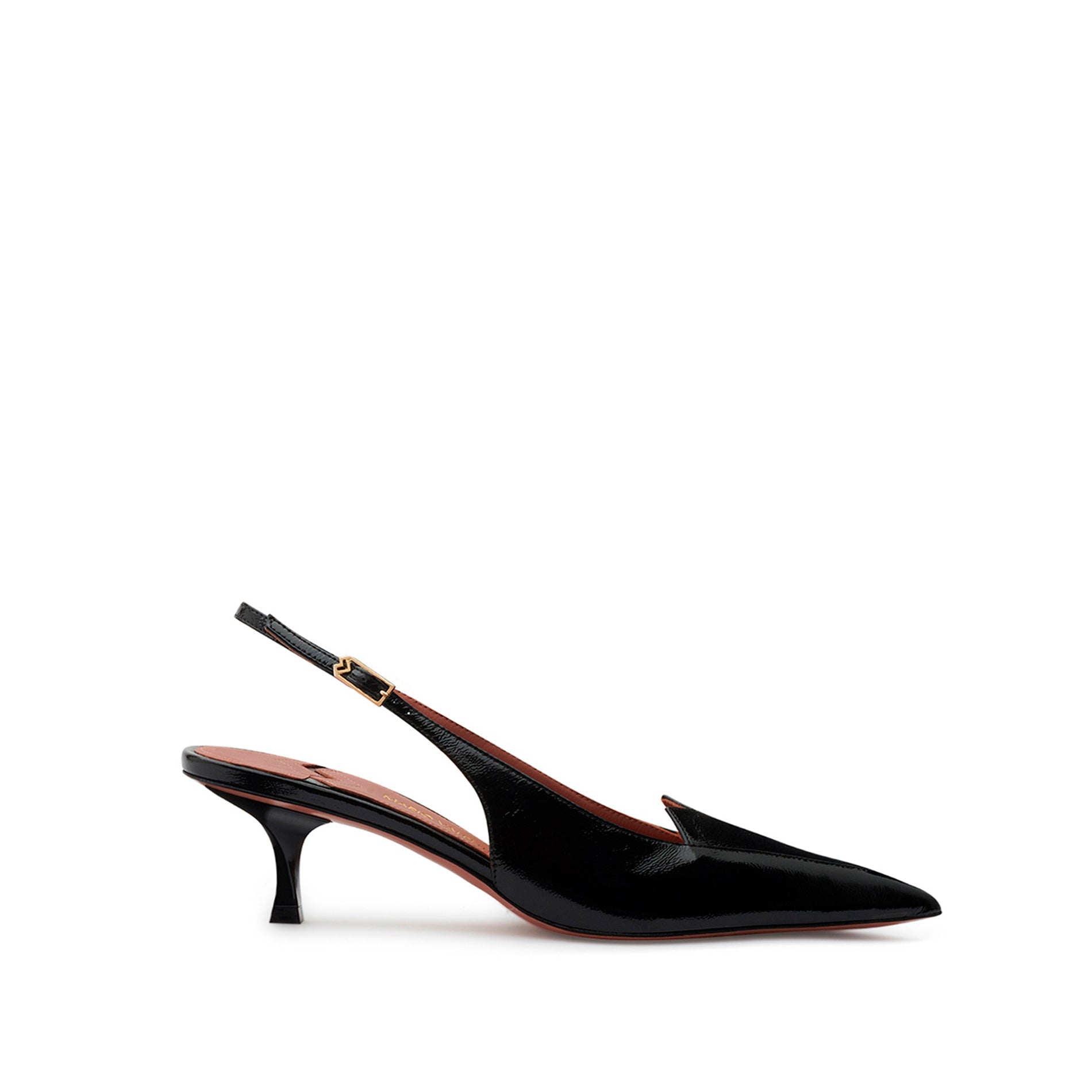 Pointed Toe Patent Leather Slingback Pump with Kitten Heel
