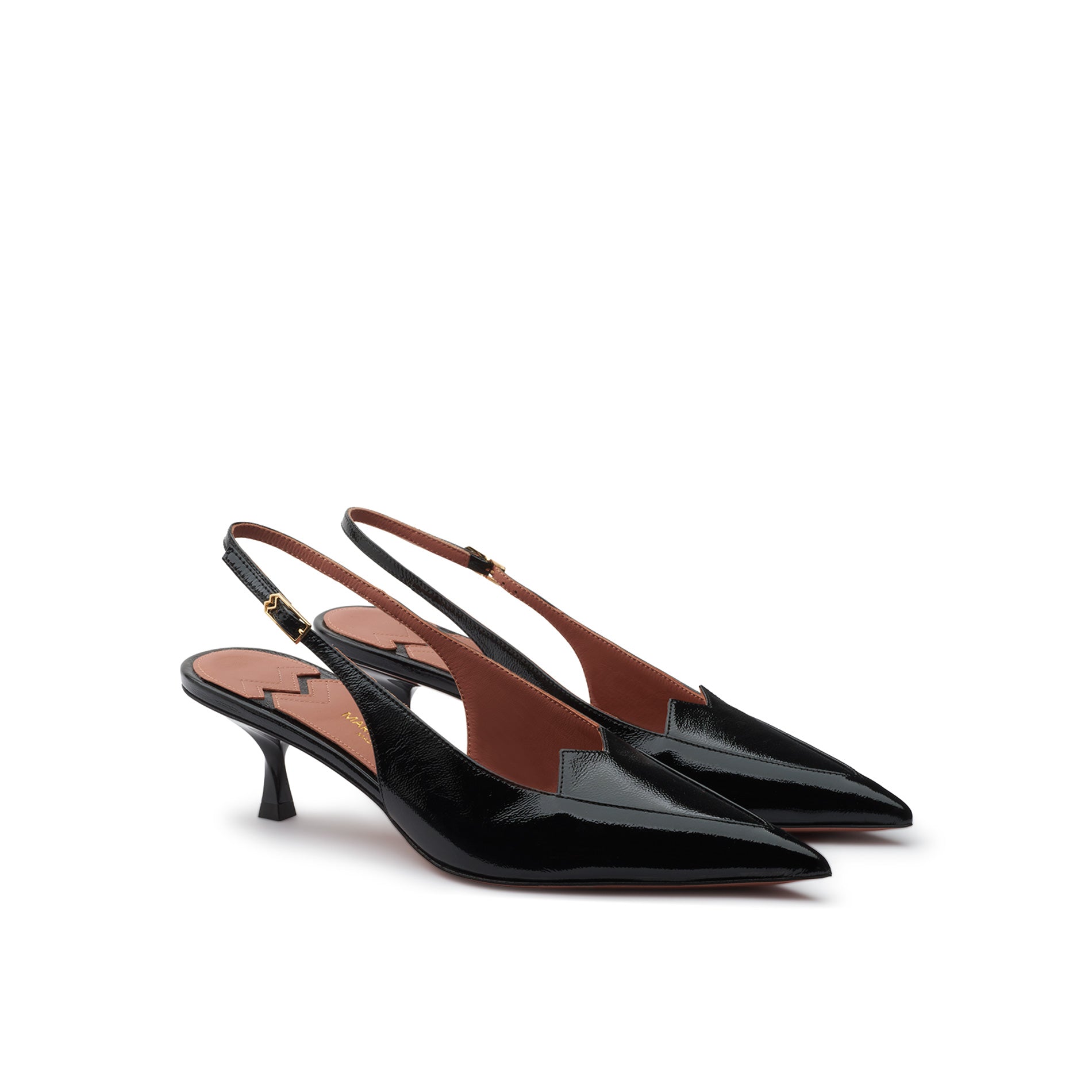 Mario Valentino Black Patent Slingback Kitten Heel Pumps