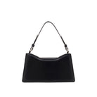 Black leather mini handbag with refined curved silhouette and detachable crossbody strap. Made in Italy.