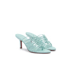 Mario Valentino Shyla mint green kid leather strappy mules with elegant mid-high stiletto heel, crafted in Italy