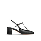 Mario Valentino black leather slingback with block heel, side view