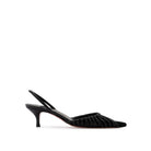Mario Valentino black kidskin leather and mesh slingback pumps with a 33mm kitten heel and pointed toe, Made in Italy