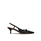 Mario Valentino Cindy black leather slingback with kitten heel and bow detail, side view