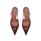 Mario Valentino Cindy Burgundy Leather Slingbacks with Pointed Toe and Bow Detail, Top View