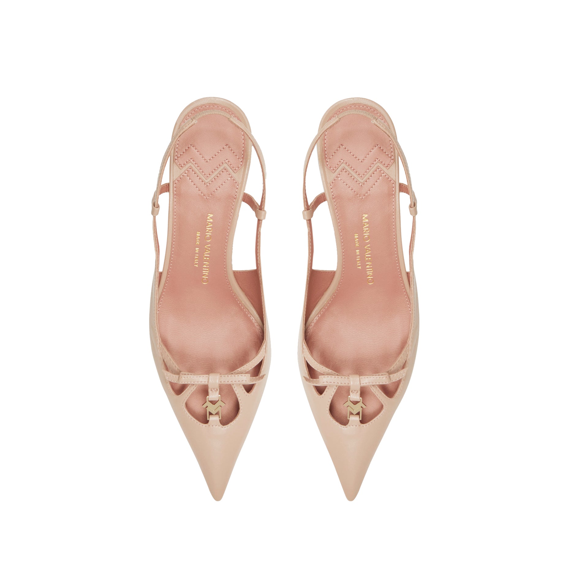 Mario Valentino Cindy nude leather slingback with pointed toe and bow detail, top view