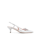 Mario Valentino Cindy silver leather slingback with kitten heel and bow detail, side view