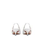 Mario Valentino Cindy silver slingback with kitten heel, back view