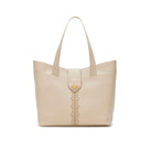 Mario Valentino powder calfskin leather shopping bag with gold logo and embroidery, spacious everyday handbag Made in Italy