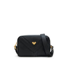 Black leather crossbody bag with gold hardware and adjustable strap, elegant small designer bag Made in Italy