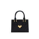Black quilted leather mini handbag with gold-tone logo and adjustable strap, compact Mario Valentino bag Made in Italy