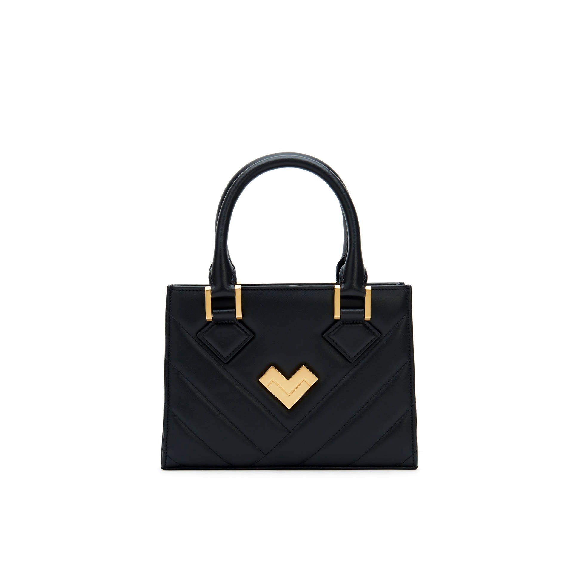 Black quilted leather mini handbag with gold-tone logo and adjustable strap, compact Mario Valentino bag Made in Italy