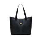 Luxury black leather tote bag with gold logo and embroidery, spacious shoulder handbag for work and daily use Made in Italy