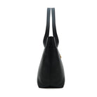Black leather tote bag side view in calfskin, spacious Mario Valentino shopping bag with elegant shape Made in Italy